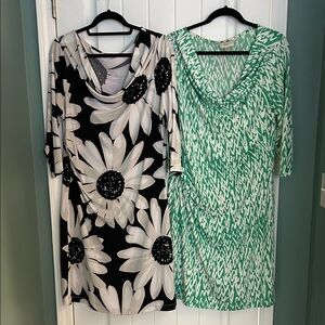 BUNDLE:  LOFT Black and Green Tunics with Floral and Geometric Patterns